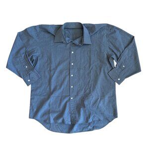 Christian Dior Mens Button-Up Dress Shirt 17 32/33 Blue Long Sleeve Cotton